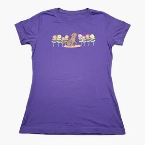 LAT Apparel Puppy Tee Shirt Purple Flowers